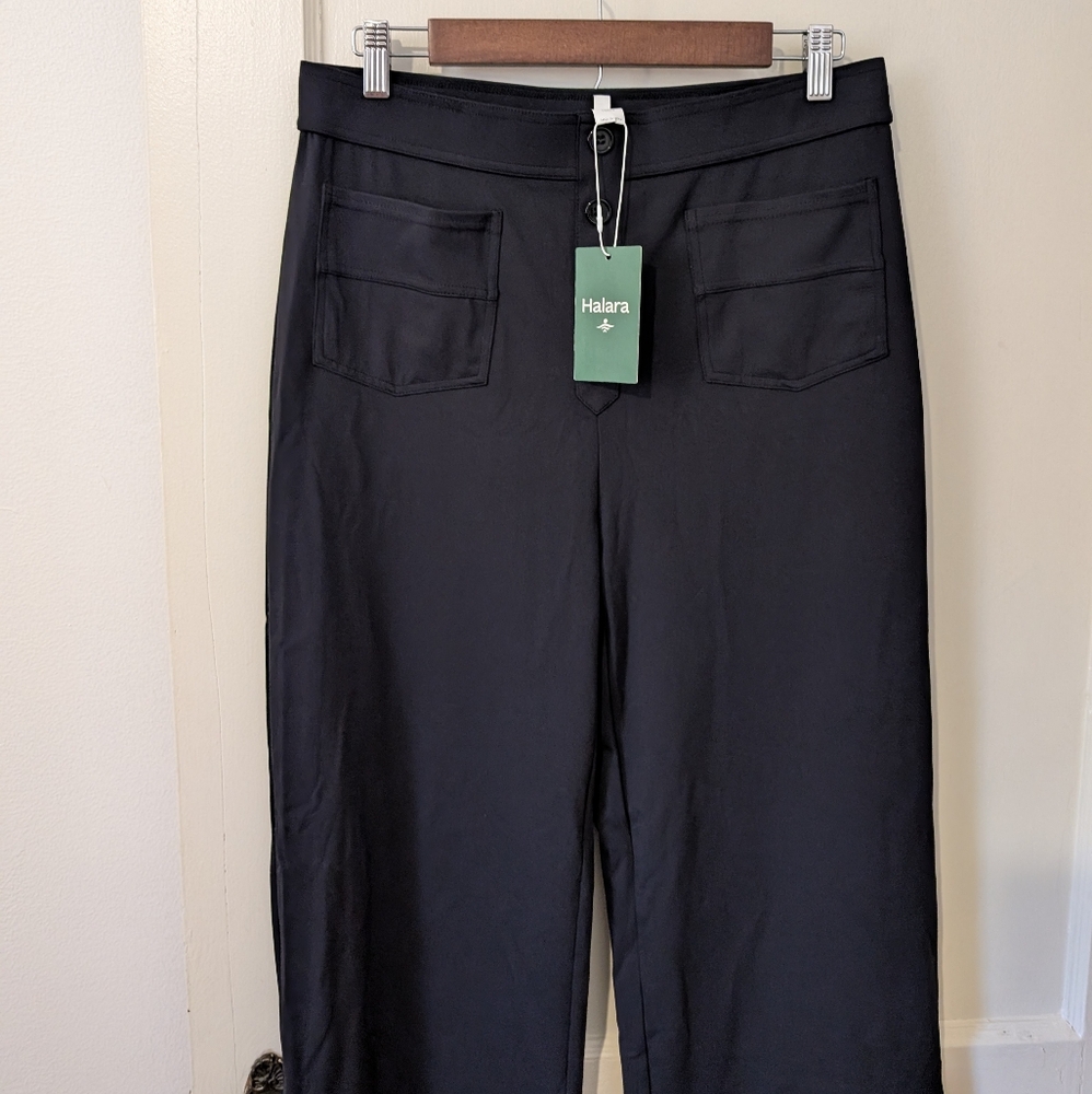 Halara L Black High Waisted Button Multiple Pockets Straight Leg Casual Pant